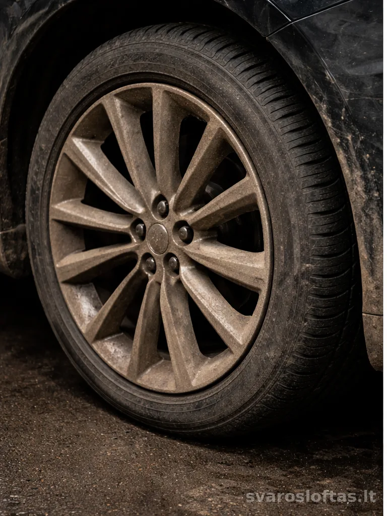 Rim cleaning and tire blackening – before service, Švaros Loftas Vilnius